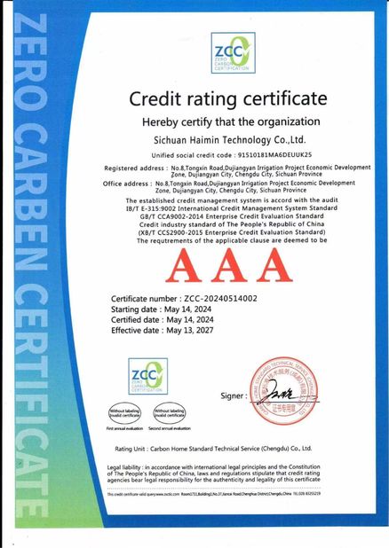 China Sichuan Haimin Technology Co., Ltd certification