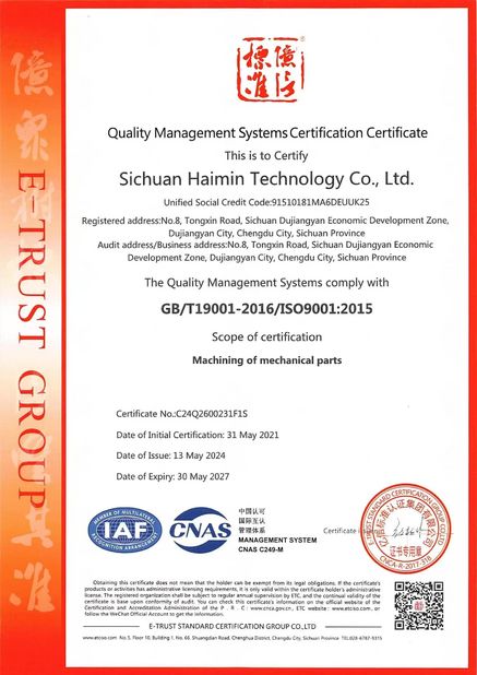 China Sichuan Haimin Technology Co., Ltd certification