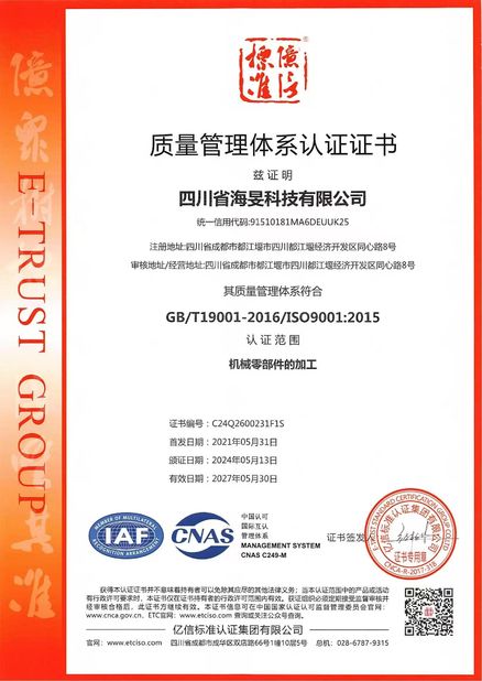 China Sichuan Haimin Technology Co., Ltd certification